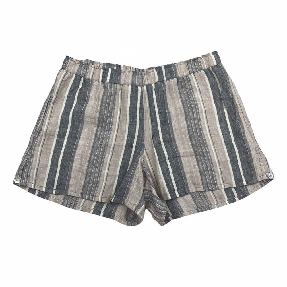 Subtle Luxury Linen Striped Shorts Neutral Beige Gray Sm/Md Made in USA